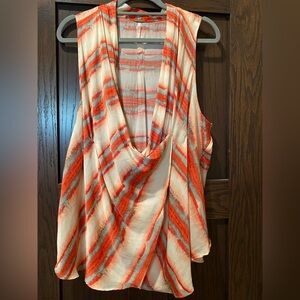 Free People Red and Cream Striped sleeveless blouse size L